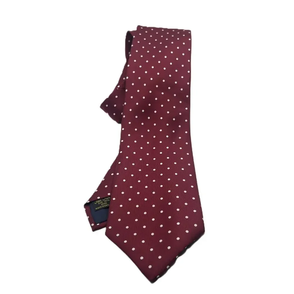 Harrods Silk Burgundy White Polka Dots Necktie Made in England Career College